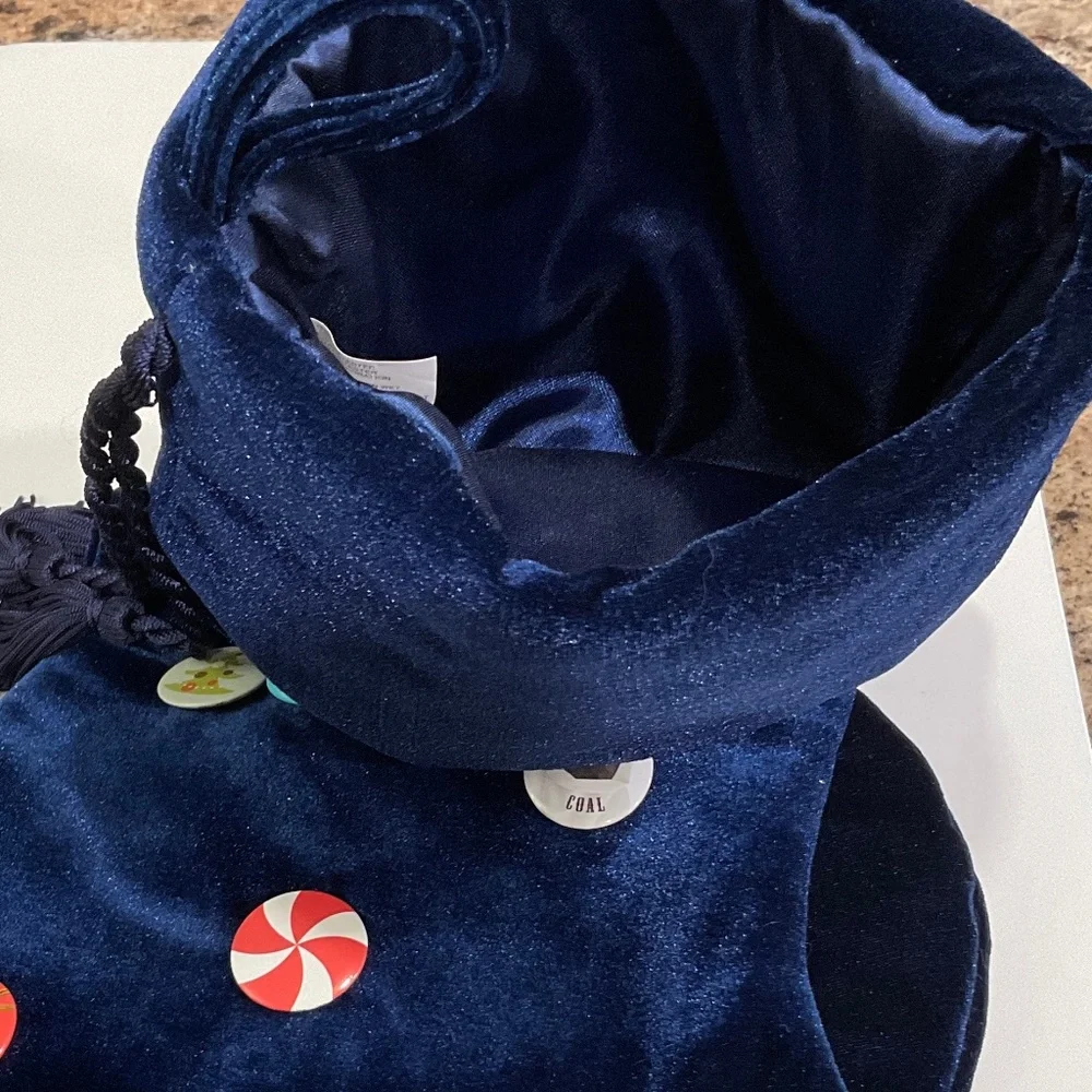 Christmas Stocking Target Dark Blue Velvet with Decorative Metal Buttons Vintage